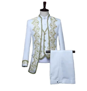 Men’s European Court Dress Blouse Pants Vest Stage Performance Suit