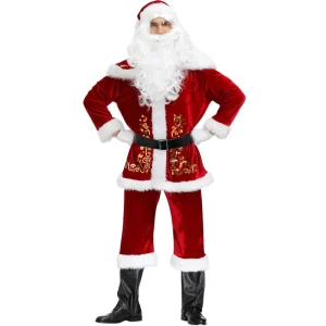 Men’s Fancy Santa Claus Costume Printed Christmas Suit With Dresses and Pants for Adults’ Parties Featuring TV Character