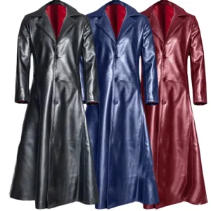 Men’s Gothic Punk Black Leather Long Winter Coat Vampire Dark Knight Cape