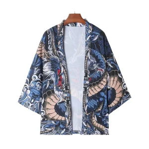 Men’s Japanese Kimono Cardigan Jackets Casual Long Sleeve Open Front Coat Lightweight Yukata Outwear