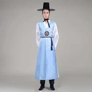 Men’s Korean Hanbok Traditional Court Official Attire Ancient Long Robe Performance Costume