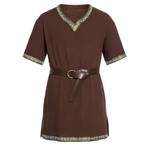 Men’s Medieval Costume Shirt Viking Knight Pirate Vintage Warrior Belted Halloween Costume