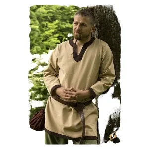 Men’s Medieval Knight Warrior Costume Green Tunic Norman Chevalier Braid Pirate Saxon LARP Top