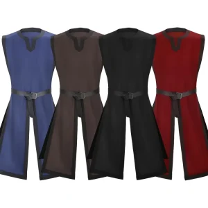 Men’s Medieval Norman Warrior Costume Sleeveless Tunic with Belt for Renaissance Knight LARP