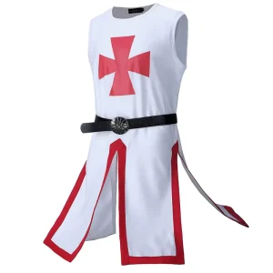 Men’s Medieval Templar Knight Crusader Surcoat Long Sleeve Top Reenactment Costume