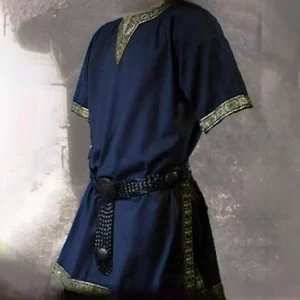 Men’s Medieval Viking Pirate Knight Warrior Tunic Norman Short-Sleeve Halloween Costume Shirt