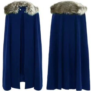 Men’s Renaissance Faux Fur Collar Viking Cape Cloak Medieval Steampunk Cape King Lord Robe Halloween Costume