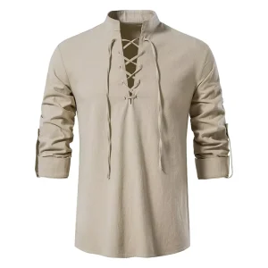 Men’s Renaissance Medieval Gothic Victorian Pirate Shirt V-Neck Long Sleeve Costume