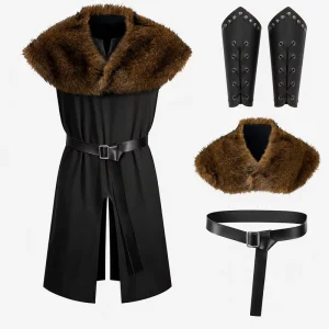 Men’s Renaissance Medieval Knight Robe Viking Warrior LARP Tunic Halloween Costume Accessories Set