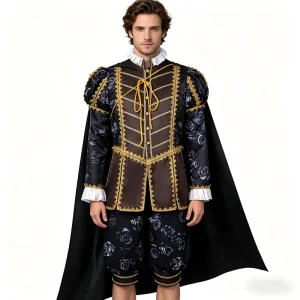 Men’s Renaissance Royal King Costume Elizabethan Court Noble Suit Medieval Halloween Cosplay Outfit