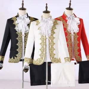 Men’s Retro Court Tuxedo Suit Halloween Prince Costume for Stage Performance