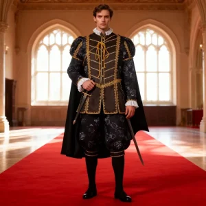 Men’s Retro Medieval Noble Tudor Style Printed Suit Victorian Cosplay Costume