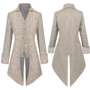 Men’s Retro Rococo Aristocrat Suit Medieval British Prince Halloween Costume Lace Stitching Jacket Parties TV Movie Polyester
