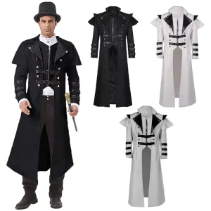 Men’s Steampunk Victorian Trench Coat Gothic Medieval Long Jacket