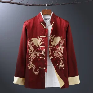 Men’s Traditional Chinese Tang Wedding Jacket for Middle-Aged and Elderly Adults