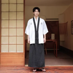 Men’s Traditional Japanese Yukata Vintage Stage Dance Samurai Costume
