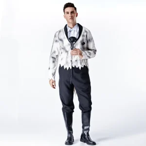 Men’s Vampire Ghost Groom Costume with Brooch