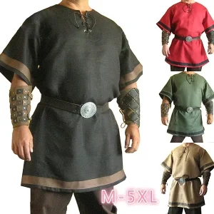 Men’s Viking Warrior Medieval Renaissance Knight Costume Nordic Pirate Shirt