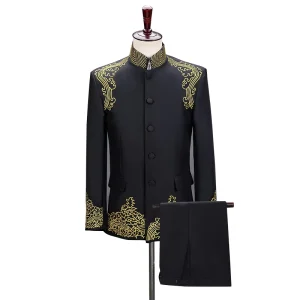 Men’s Zhongshan Suit with Embroidery for Choir Performance and Hosting