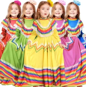 Mexican Ethnic Style Dance Long Dress Halloween Costume School Stage Performance Costume