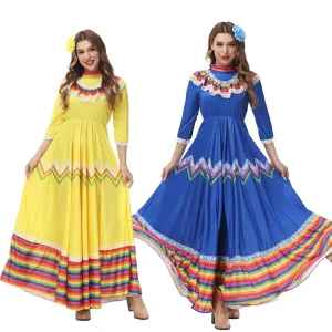 Mexican Festival Dance Costume Bohemian Wide Long Skirt Stage Dress