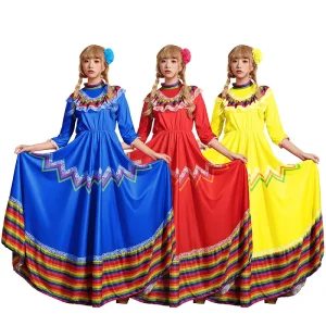 Mexican-Style Dance Dress with Headpiece and Large Skirt for Festive Performances