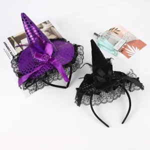 Mini Witch Hat Hairband With Rose Lace Decor Halloween Masquerade Dress up Headwear Bulk Supply