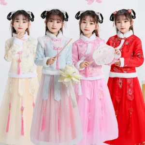 Minthson Girl Hanfu Kid Tang Hanfu Chinese Costom Dress Traditional Kid Tang Hanfu for Girl