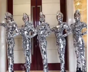 Mirror Shiny Mirror Costumes for Women Sexy Jumpsuit for Stage Show Flash Dance Wear for Party Halloween