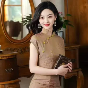 Modern Bodycon Cheongsam Dress for Women and Girls Sexy Solid Color Traditional Chinese Clothing