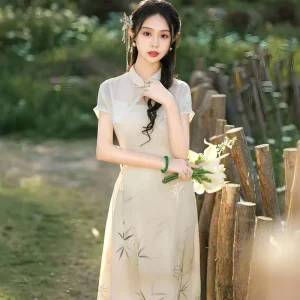 Modern Chinese Hanfu Evening Dress Qipao Breathable Sweet Style for Young Girls Everyday Wear and Elegant Occasions