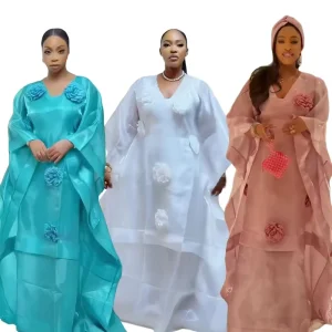 Modern Fashion Style African Women’s Two-Piece Boubou Dress Set with Headscarf