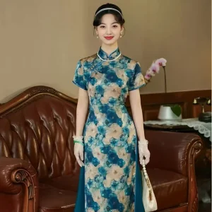 Modern Maxi Dress with Mulberry Silk Flower Patterns Plus Size Chinese Cheongsam for Young Girls Everyday Wear