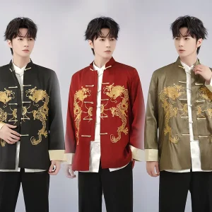 Modern Traditional Chinese Dragon Embroidery Tang Suit Kung Fu T Shirts Tops Jackets New Year Coats Men Adult