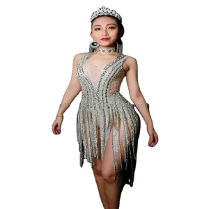 Modern Women’s Song Hosts the Opening Dance Gogo Stage Rhinestone Metal Tassel Costume