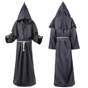 Monk Robe Medieval Friar Monk Priest Hooded Robe Cloak Halloween Tunic Hooded Uniform Monk Costume Cosplay Costume