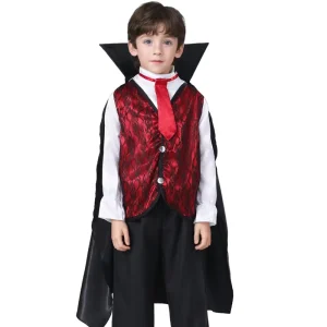 Movie Evil Black Angel Vampire Costume for Boys with Black Cloak Halloween Stage Performance
