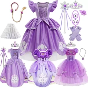 Multi Character Princess Role Play Dress Elsa Belle Rapunzel Girl Halloween Christmas Carnival Party Fairy Outfit