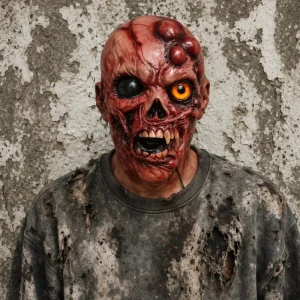 Mutant Zombie Skull Latex Full-Face Mask with Fangs for Halloween Cosplay and Haunted House Props