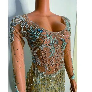 NOVANCE Italy Sexy Woman Short Rhinestones Fringes Dress Shining Crystal Party Dress Prom Nightclub Dance Show Costumes