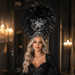 Natural Ostrich Feather Multi Color Carnival Showgirl Headdress Handmade Rhinestone Crystal Stage Dance Headpiece