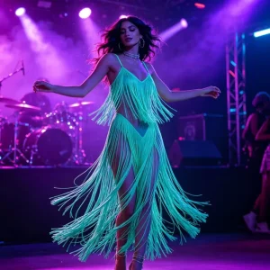 Neon UV Reactive Fringe Cami Dress Glow in the Dark Stage Costume Fluorescent Tassel UV Glow Stage Costume for Raves