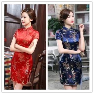 New Arrival Dragon Phoenix Short Cheongsam Red Silk Tang Suit Large Size Formal Banquet Performance Costume