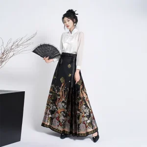 New Chinese Style Hanfu Horse faced Skirt for Women New Phoenix Dance Weaving Elegant Flower Embroidery Craft Skirt Dress