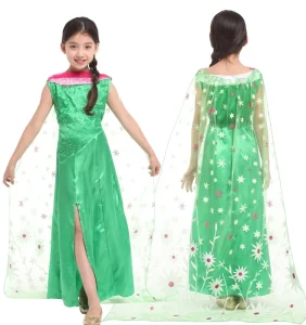 New Design High Quality Emerald Elsa Princess Dress for Girls’ Halloween Cosplay Performance Costumes