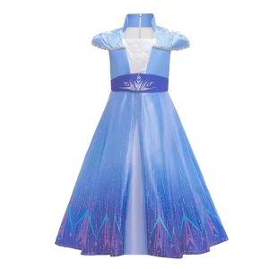 New Elsa Frocks Fashion Short Sleeves Coat Halloween Fairy Princess Child Cosplay Costume