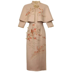 New Factory Improved Suede Cheongsam Long Sleeved Retro Autumn and Winter Shawl Young Republican Style Dress Qipao Women Ladies