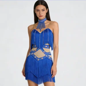 New Latin Belly Dance Adult Performance Costumes High End Diamond Dresses Girls’ Fringed Skirts