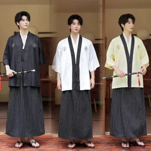 New Men’s Japanese Kimono Set Top & Pants Cute Fashion Performance Costume