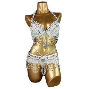 New Professional Lady’s Push Up Beaded Sequin Belly Dance Costume Kit Top for Stage Performance Night Club Wear